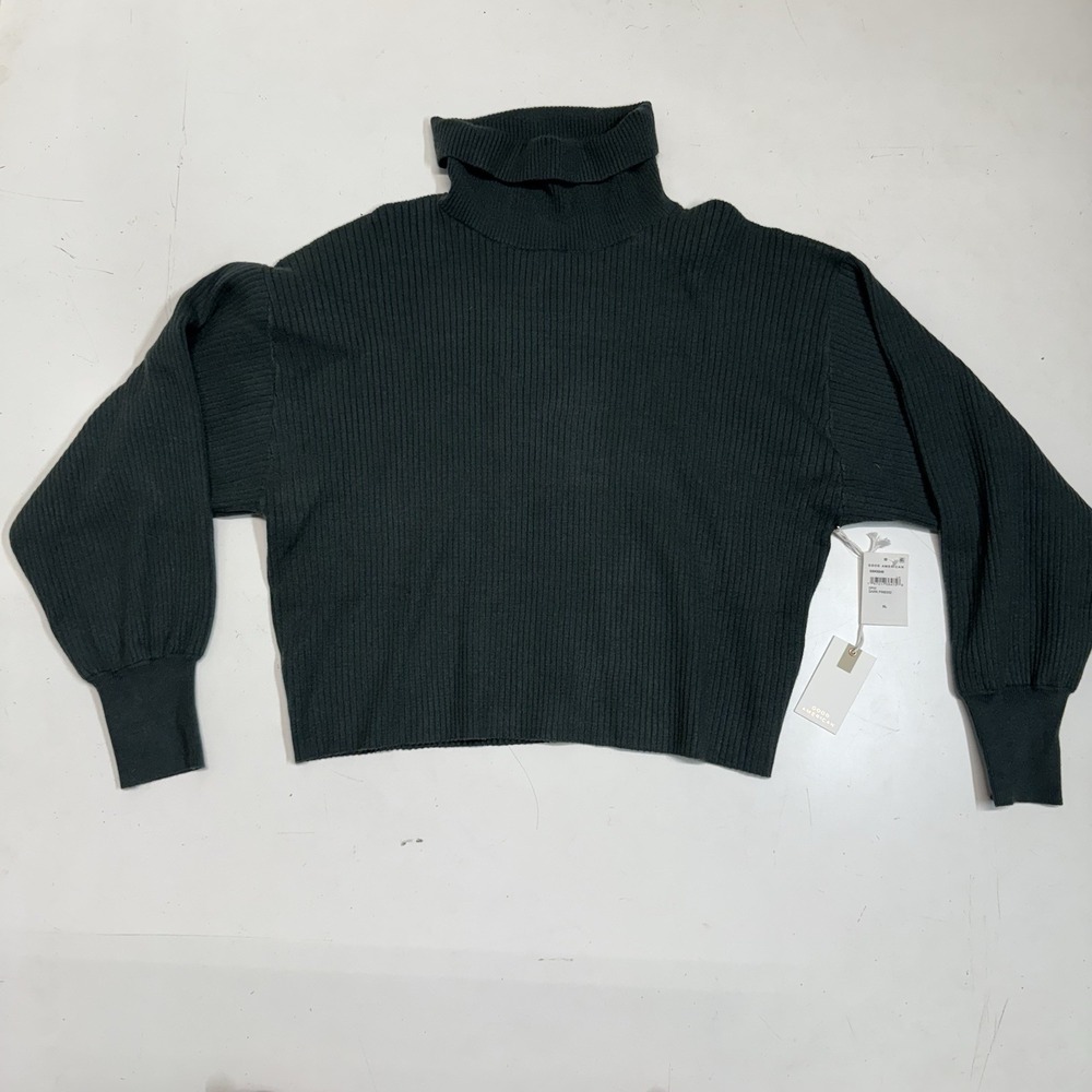 Good American Ribbed Turtleneck Dark Pine Womens Size XL New With Tags Cropped